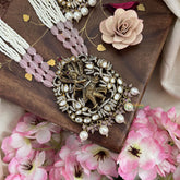 Layered Beaded Light Pink Victorian Diamond Short Neckpiece-Narthana Krishna-VV1216